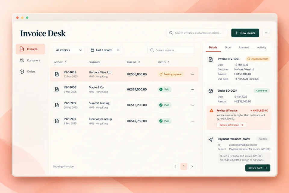 Invoice-processing application concept
